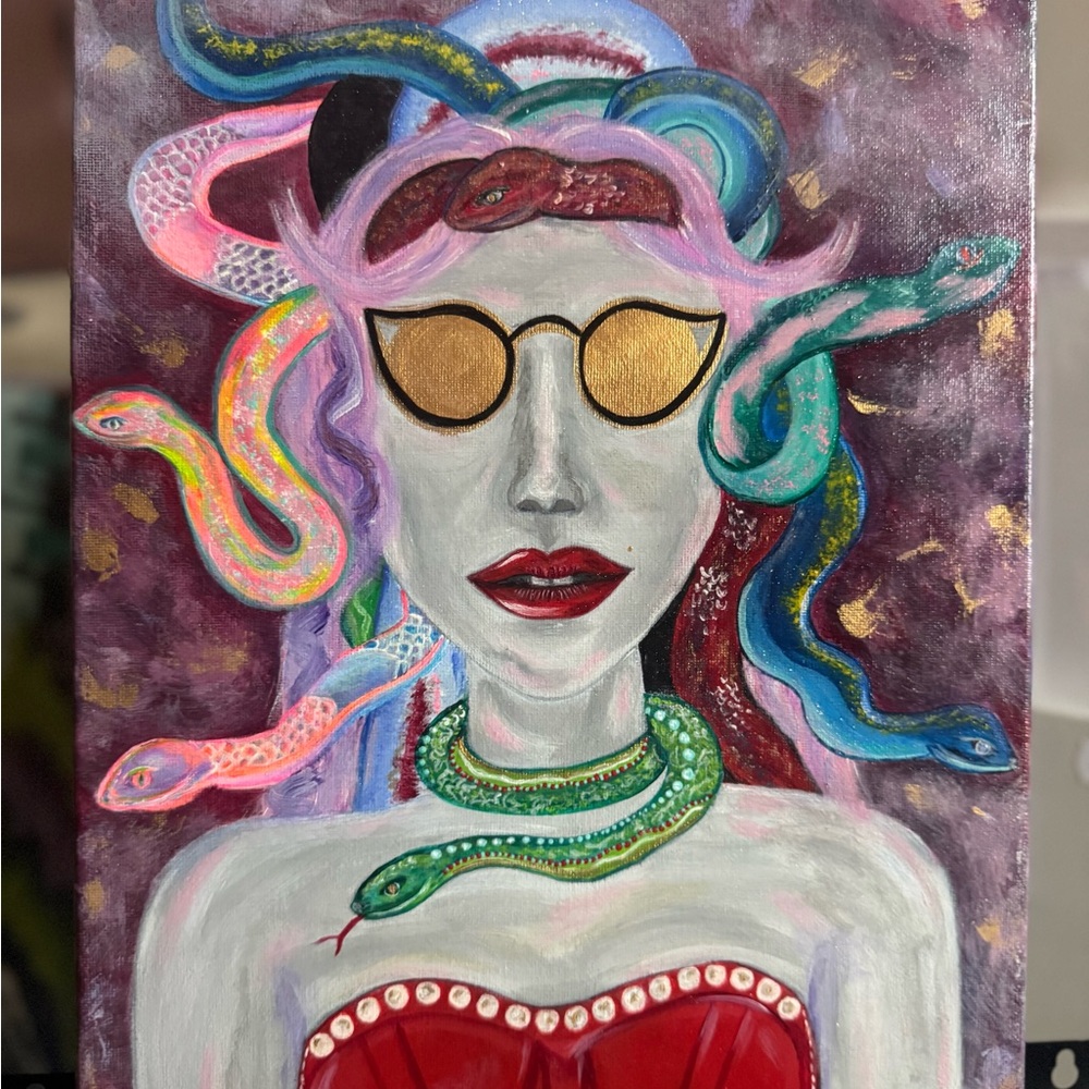 Medusa-Inspired Art Canvas with Gold Accents